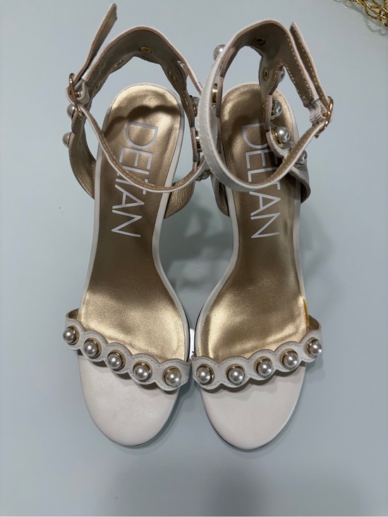 Deltan Shoes - DeltanPearl-Trim Ankle Strap Heels in Cream